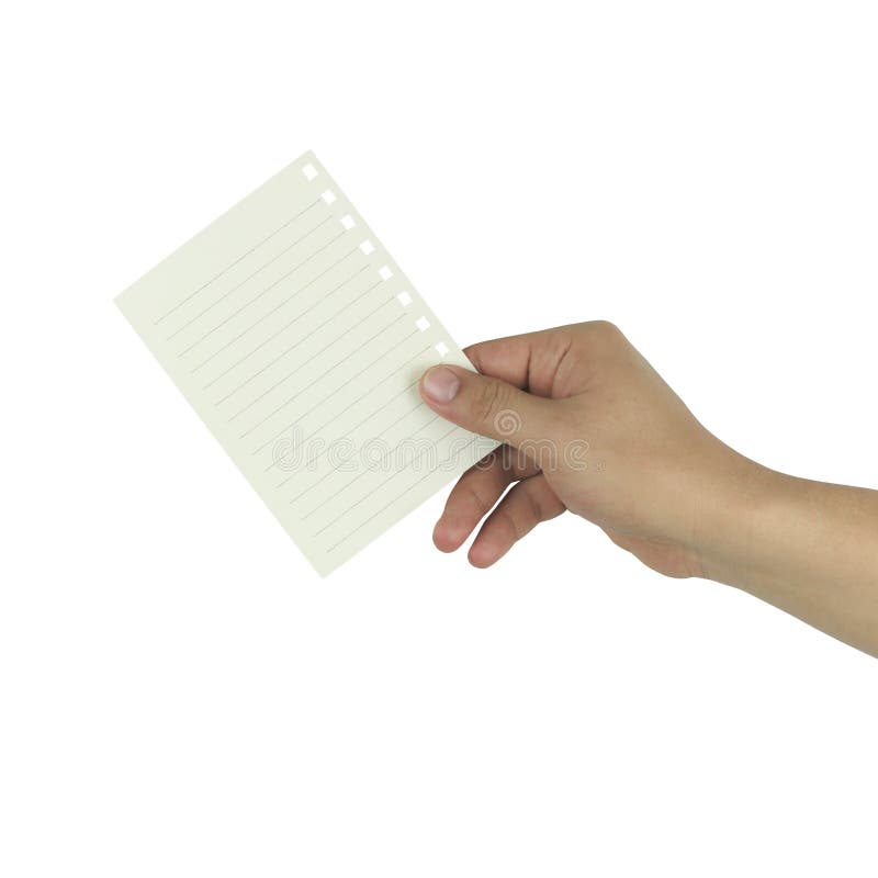 Hand of the businessman holding a empty paper note isolated on w royalty free stock photo