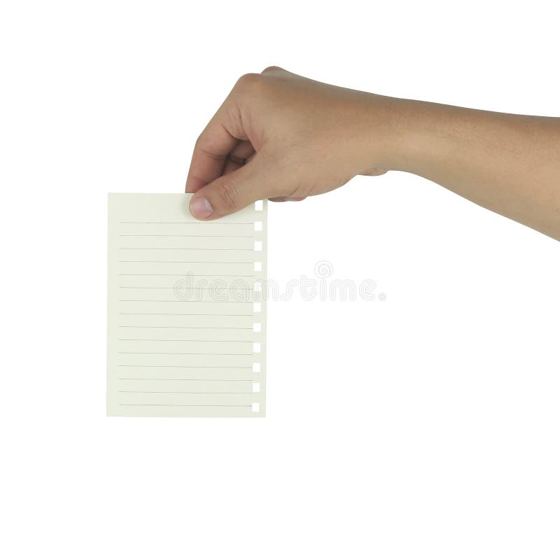 Hand of the businessman holding a empty paper note isolated on w royalty free stock images