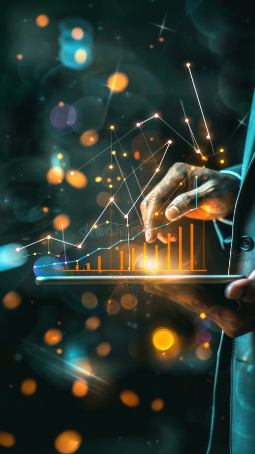 Hand of a businessman using a digital tablet with a 3d graph image vector illustration