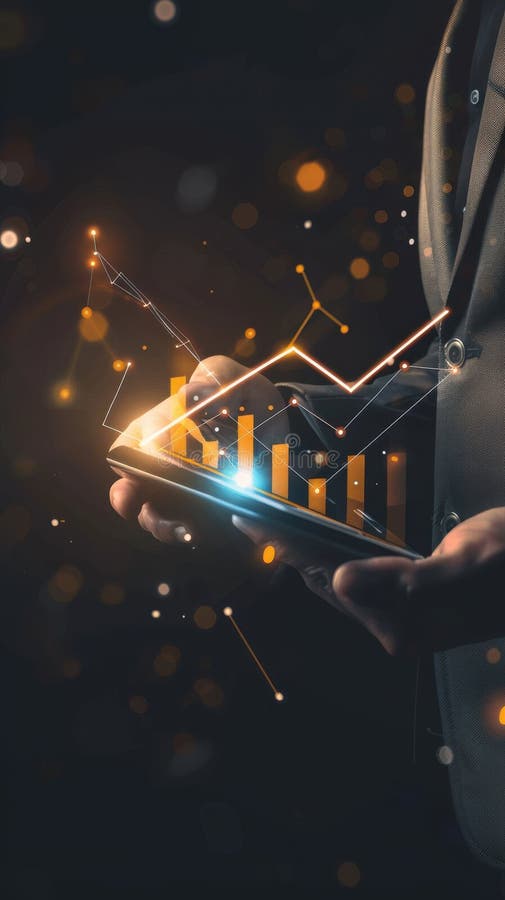 Hand of a businessman using a tablet displaying a 3d graph illustration vector illustration