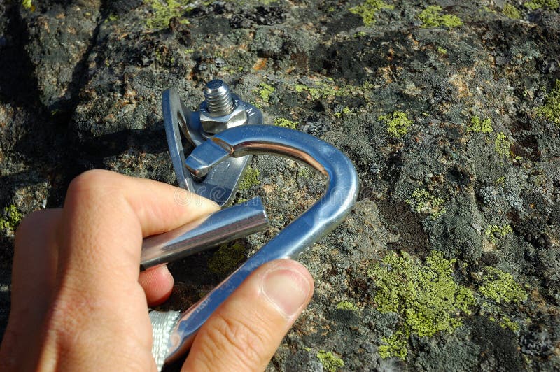 Hand carabiner royalty free stock photo