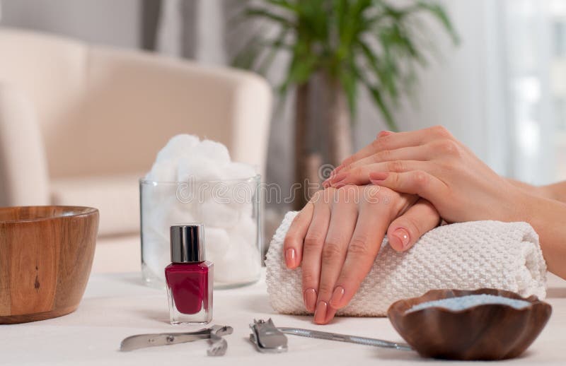 Hand Care In The Spa Beautiful Manicure Woman`s Hands In The Spa Stock Image Image Of People