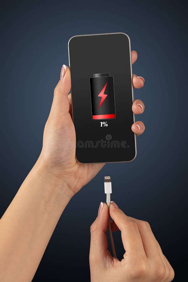 Hand Charging Phone with Low Battery Stock Photo Image of charge