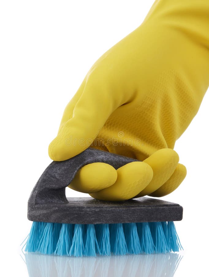 Hand with cleaning brush stock image. Image of plastic 109088515