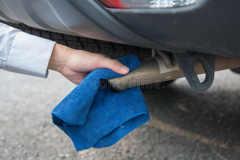 Hand Cleaning the Car Exhaust Pipe Stock Image Image of closeup
