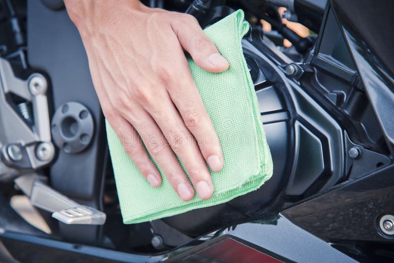 Hand with Cleaning Motorcycle Stock Image Image of hood, microfiber