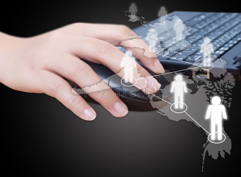 Hand click mouse with social network. royalty free stock photo