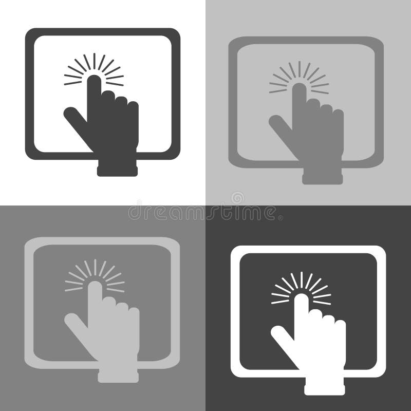 The hand clicks on the button on Tablet PC. Vector icon laptop o stock illustration