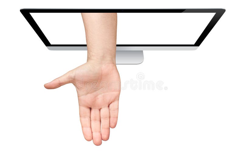 Hand Coming Out Screen Computer Isolated Stock Photo Image of