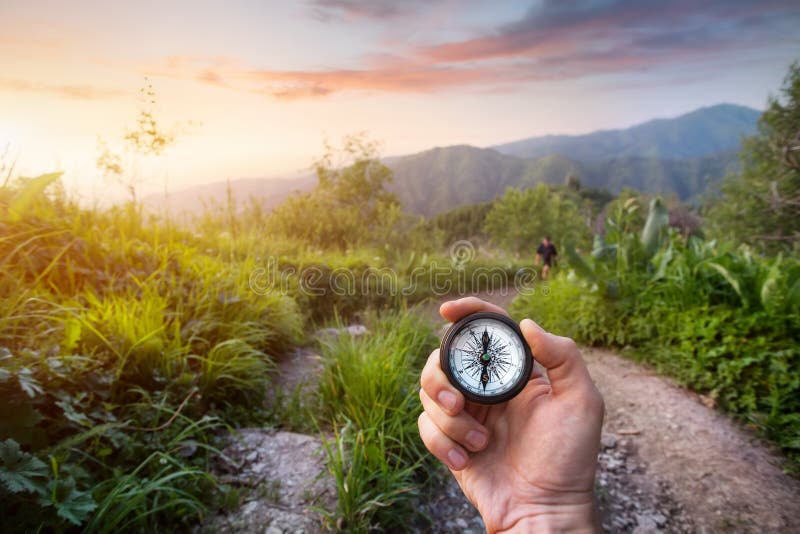 Hand Holding Compass. Online Booking Stock Image - Image of holiday, money:  153857823