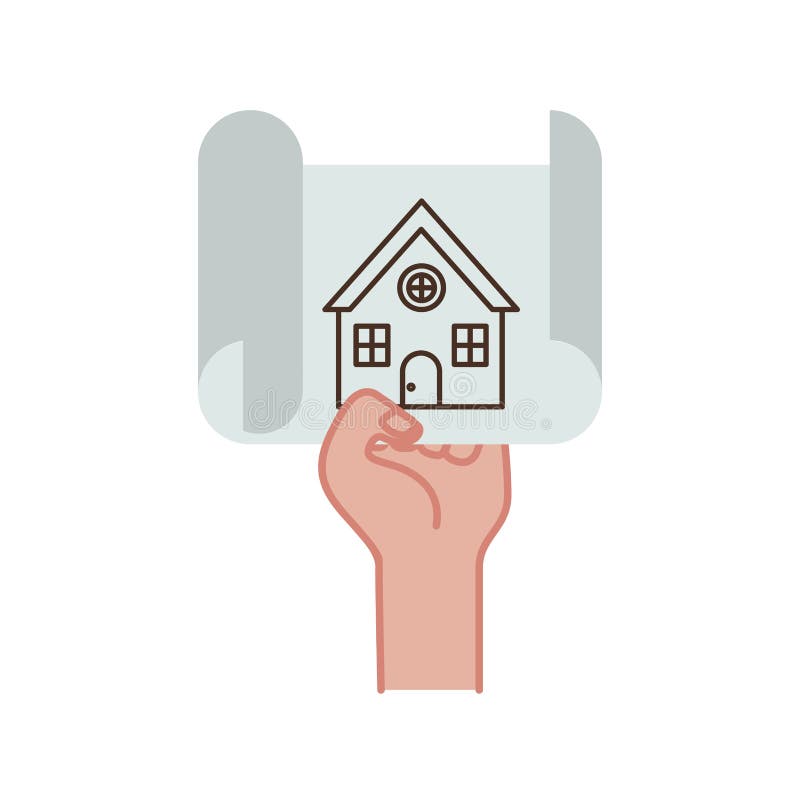 Hand with construction plan isolated icon vector illustration Hand with construction plan isolated icon vector illustration