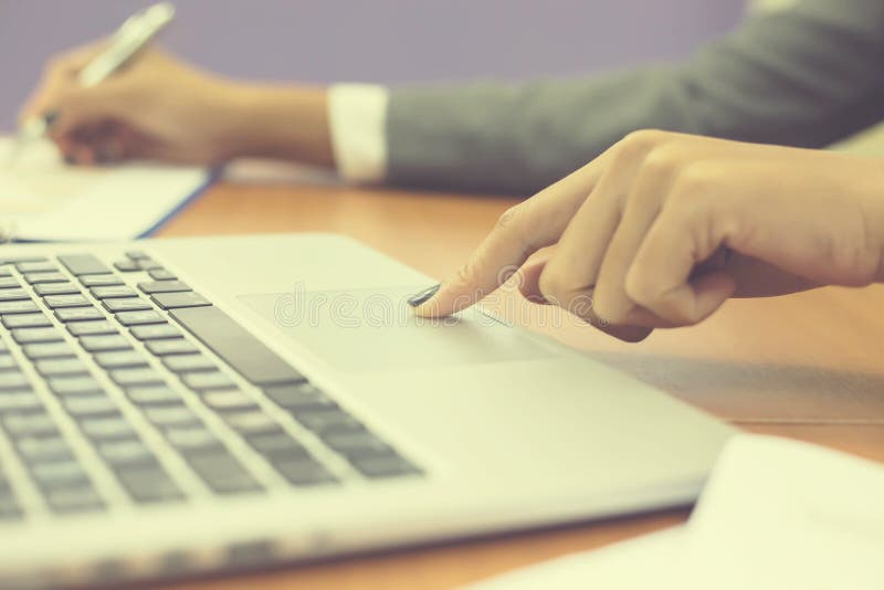 Woman Hand Control Laptop Touchpad Stock Photos Free & RoyaltyFree
