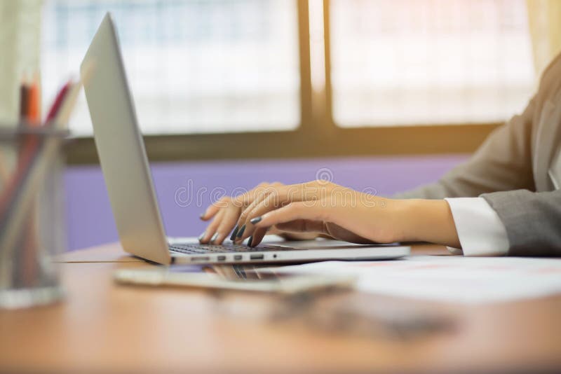 Woman Hand Control Laptop Touchpad Stock Photos Free & RoyaltyFree