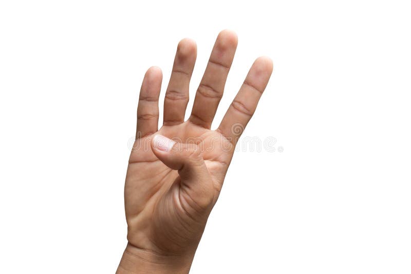 Hand counting number four with clipping path stock photos