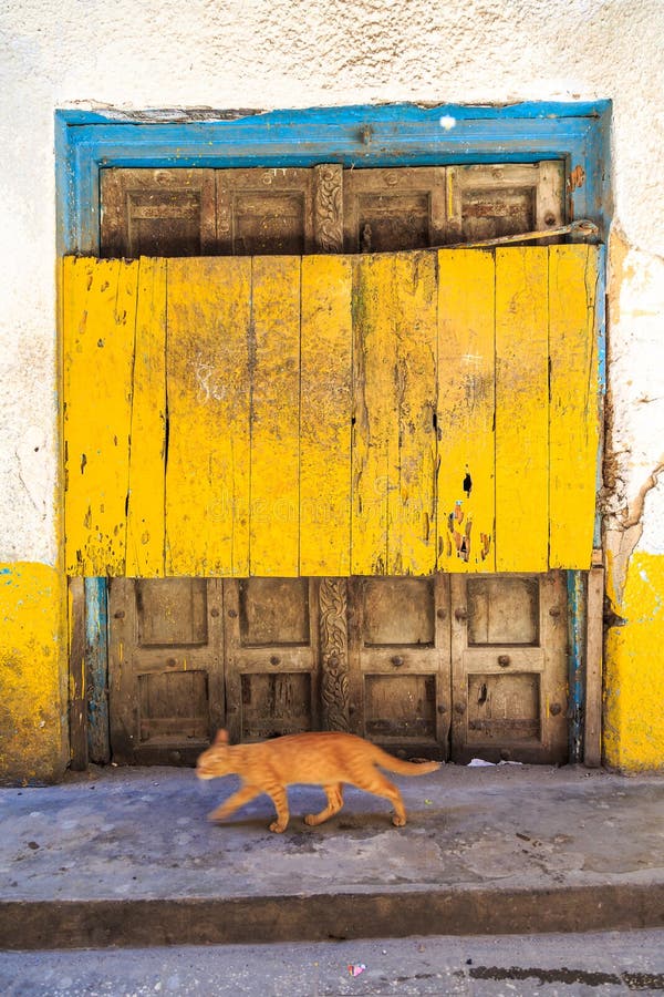 Hand crafted wooden door post at Zanzibar