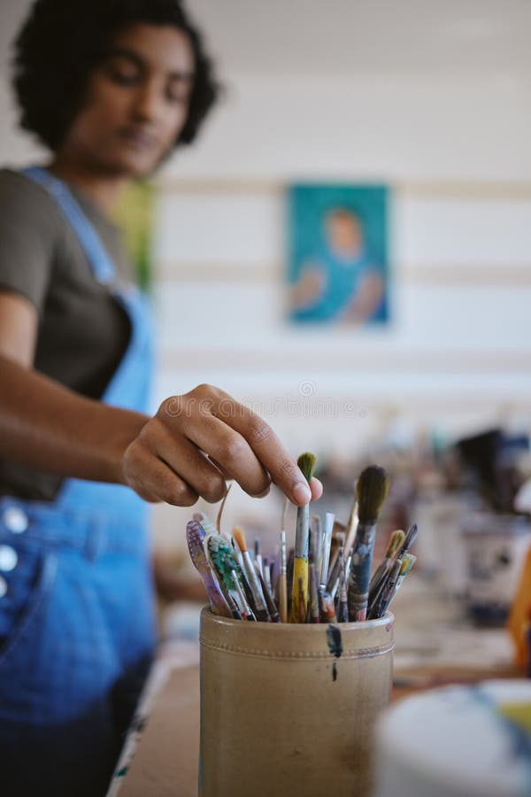 Hand, Creative Woman and Art Brush of Artistic Student Picking ...