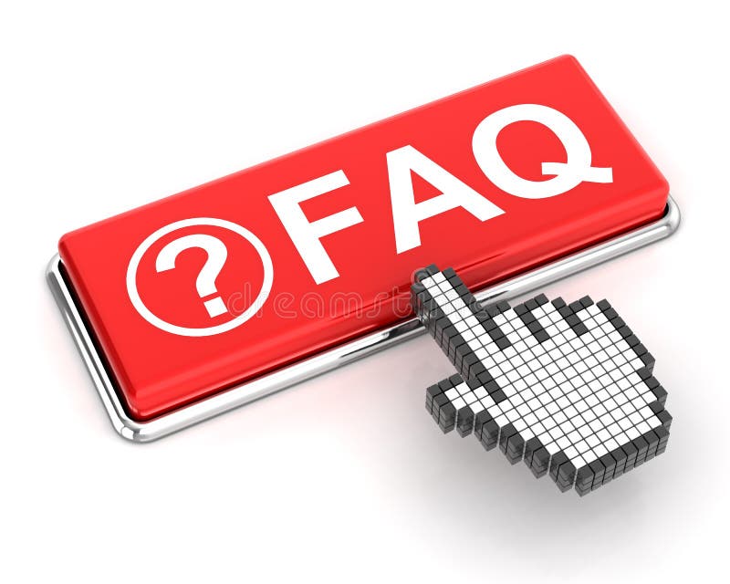 Hand-Cursor, der einen FAQ-Knopf anklickt stock abbildung Hand-Cursor, der einen FAQ-Knopf anklickt stock abbildung