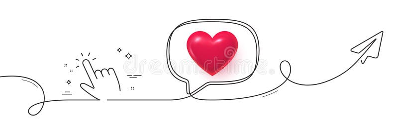 Hand cursor line icon. Click action sign. Continuous line with plane. Vector royalty free illustration