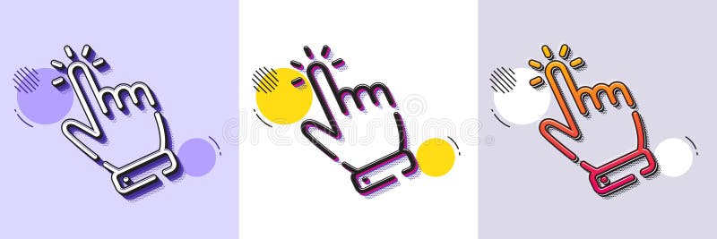 Hand cursor line icon. Click action sign. Halftone dotted pattern. Vector royalty free illustration