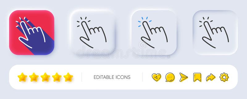 Hand cursor line icon. Click action sign. Neumorphic buttons. Vector stock illustration