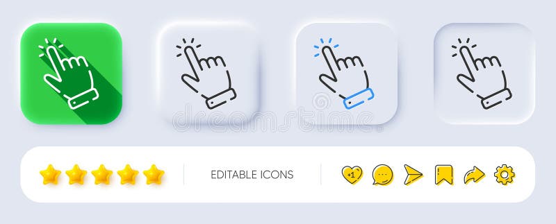 Hand cursor line icon. Click action sign. Neumorphic buttons. Vector royalty free illustration