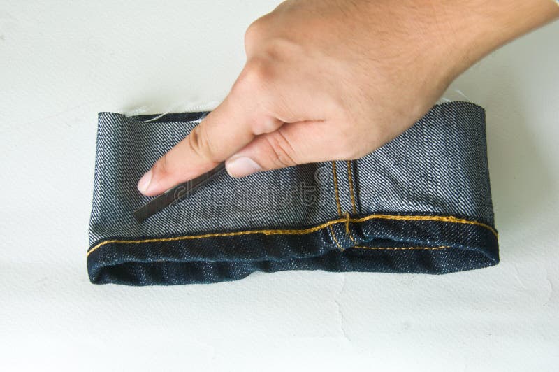 Hand Cutting Piece Jeans Stock Photos Free & RoyaltyFree Stock