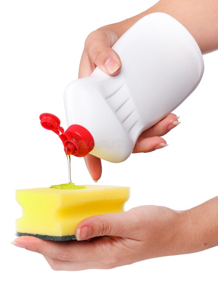 Hand with a detergent plastic bottle isolated royalty free stock photo