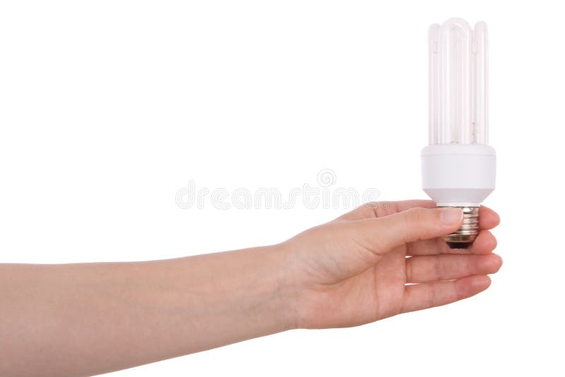 Hand die compacte neonlichtbol houdt stock foto's Hand die compacte neonlichtbol houdt stock foto's