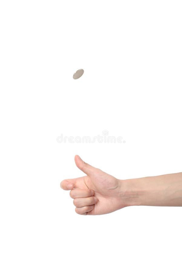 Hand tossing a coin, isolated on white. Hand tossing a coin, isolated on white