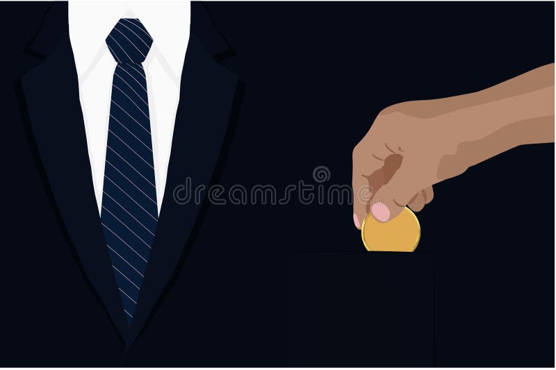 Hand, die goldene Münze herein setzend, um Konzept Marineblau brazer Tasche abzustreifen Vektorillustrationsfinanzgeld-Einsparung lizenzfreie abbildung Hand, die goldene Münze herein setzend, um Konzept Marineblau brazer Tasche abzustreifen Vektorillustrationsfinanzgeld-Einsparung lizenzfreie abbildung