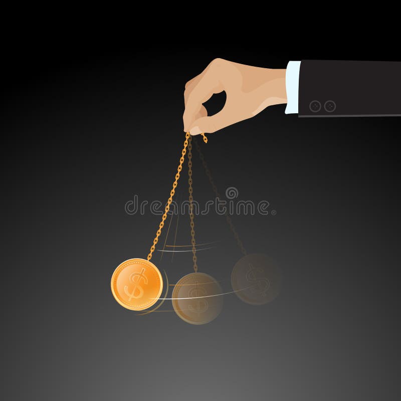 Hand die gouden muntstuk slingeren stock illustratie Hand die gouden muntstuk slingeren stock illustratie