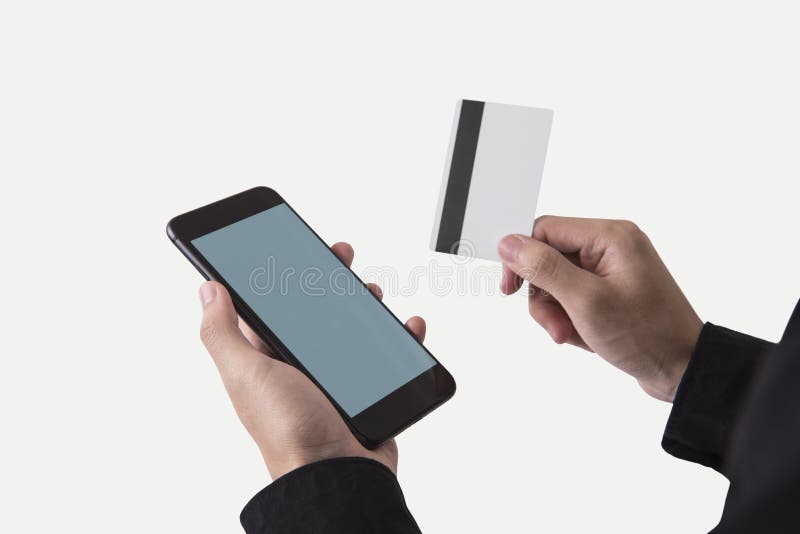 Hand, die Kreditkarte und Smart-Telefon-leeren Bildschirm für Modell hält stockfoto Hand, die Kreditkarte und Smart-Telefon-leeren Bildschirm für Modell hält stockfoto