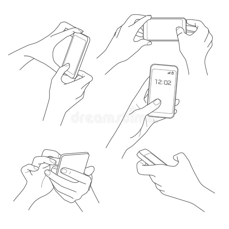 Hand, die Smartphoneskizzenvektor hält lizenzfreie abbildung Hand, die Smartphoneskizzenvektor hält lizenzfreie abbildung