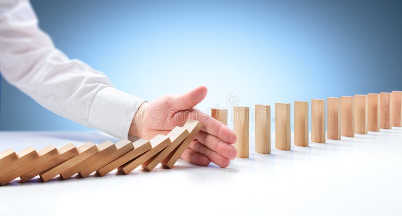 Hand Stopping Domino Effect-Problem Solving. Hand Stopping Domino Effect-Problem Solving