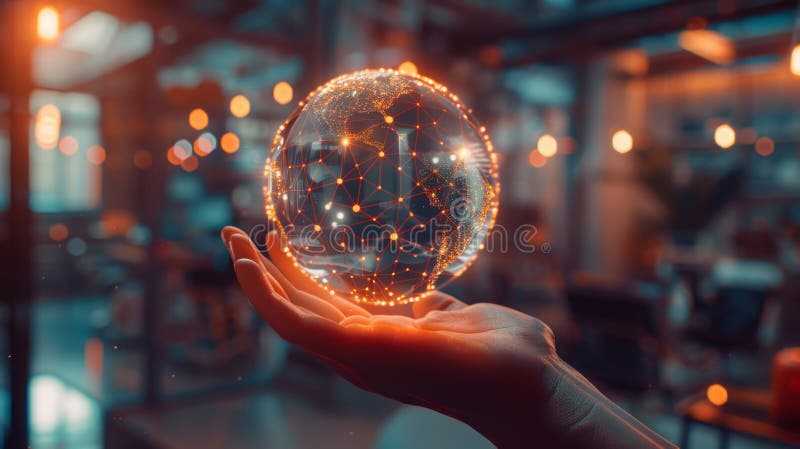 The Hand with Digital Globe. stock photo.