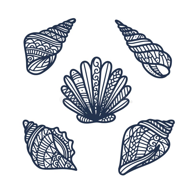 Hand dragen havsskaluppsättning också vektor för coreldrawillustration vektor illustrationer Hand dragen havsskaluppsättning också vektor för coreldrawillustration vektor illustrationer