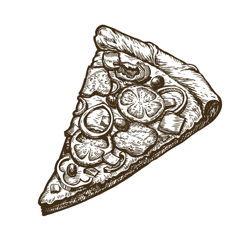 Hand dragen skiva av pizza Mat italiensk meny Skissa vektorillustrationen vektor illustrationer