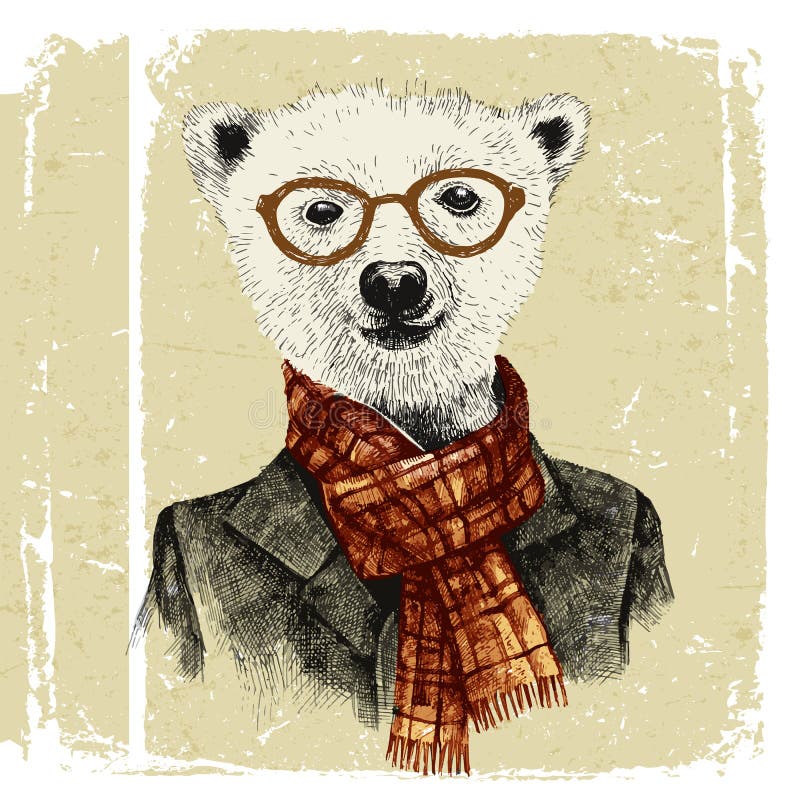 Hand dragen utklädd hipsterbjörn i exponeringsglas royaltyfri illustrationer Hand dragen utklädd hipsterbjörn i exponeringsglas royaltyfri illustrationer