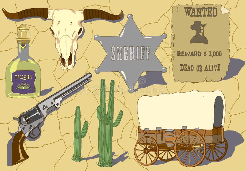 Hand dragen vektoruppsättning för cowboy vektor illustrationer Hand dragen vektoruppsättning för cowboy vektor illustrationer