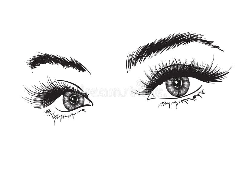 Hand-drawn woman`s luxurious eye with perfectly shaped eyebrows and full lashes. Idea for business visit card, typography vector. Perfect salon look. Hand-drawn woman`s luxurious eye with perfectly shaped eyebrows and full lashes. Idea for business visit card, typography vector. Perfect salon look.