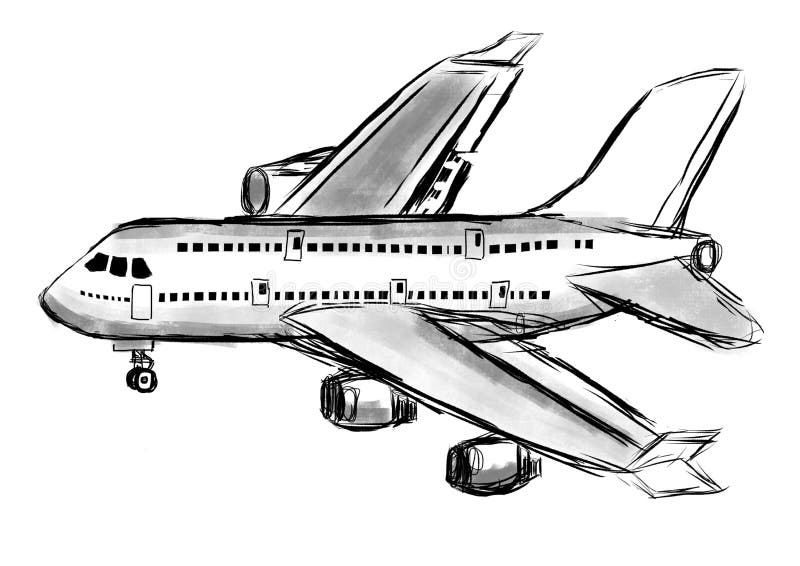 Hand draw airplane stock illustration. Illustration of transport - 49777146