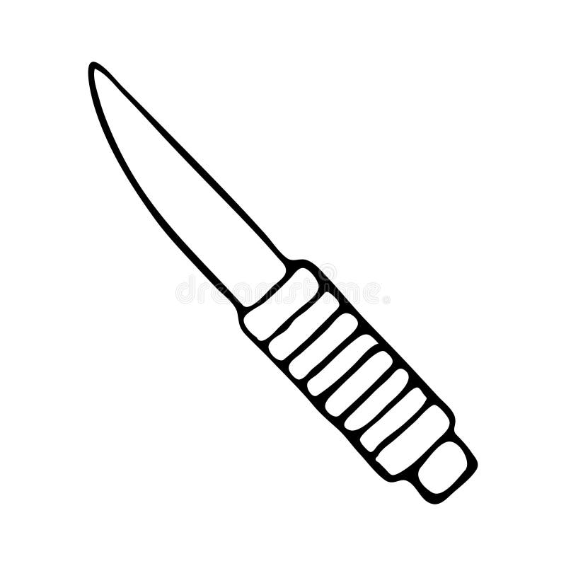 Hand-draw black vector illustration of metallic knife tool isolated on a white background