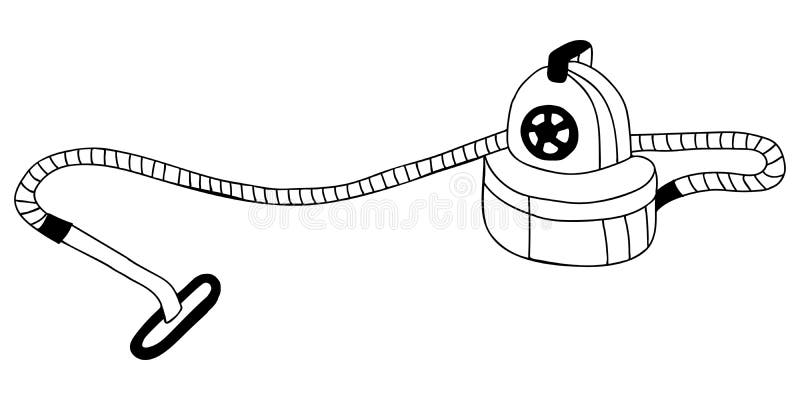 Hand-draw black vector illustration of a vacuum cleaner isolated on a white background stock illustration