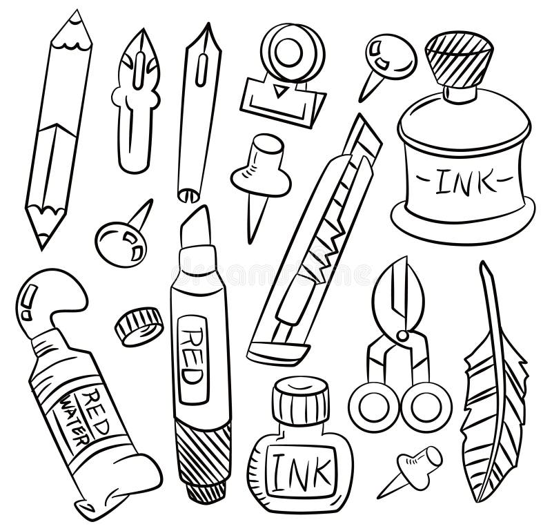 Art Supplies Vector Sketch Illustration Drawing Painting Calligraphy Design  Elements Craft And Stationery Stuff Stock Illustration - Download Image Now  - iStock