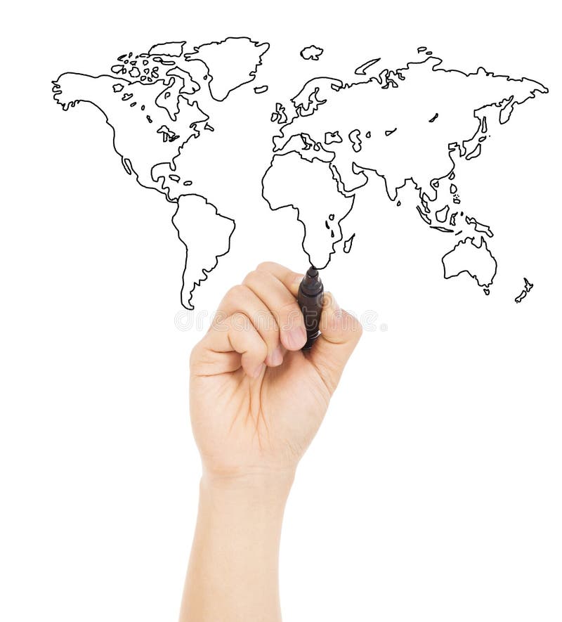 Hand draw a concept picture about world map stock photos
