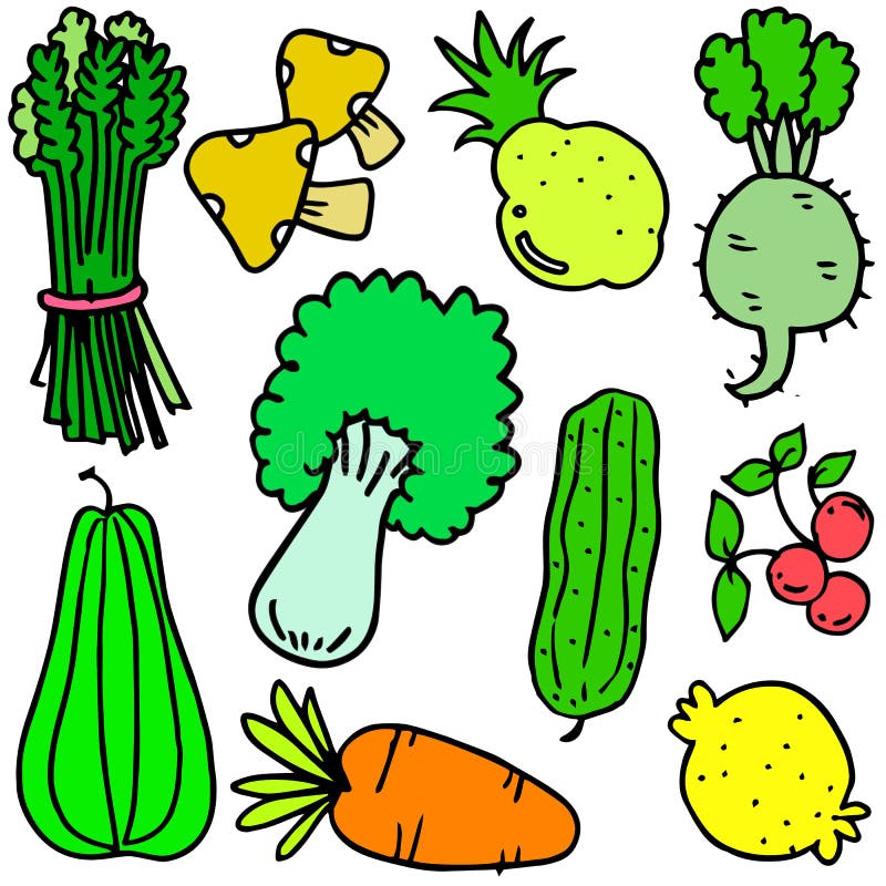 Hand Draw Doodle Vegetable Set Stock Vector Illustration of white