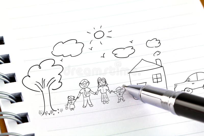 Hand draw in white paper of lovely family. Hand draw in white paper of lovely family