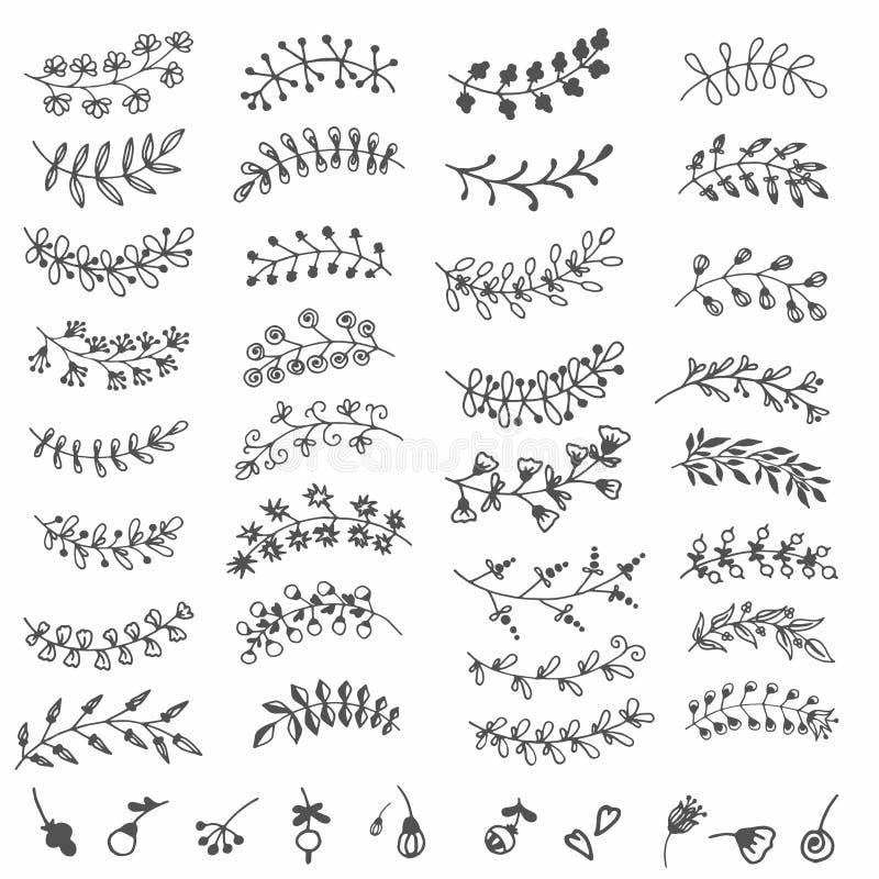 Hand draw set of floral branches and leaves