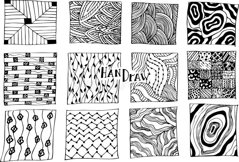 Hand Draw Set of Squares with Abstract Shapes in Doodle Sketch. Vector ...