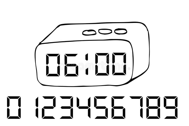 Hand Draw Sketch Of Digital Alarm Clock Stock Vector - Illustration of ...